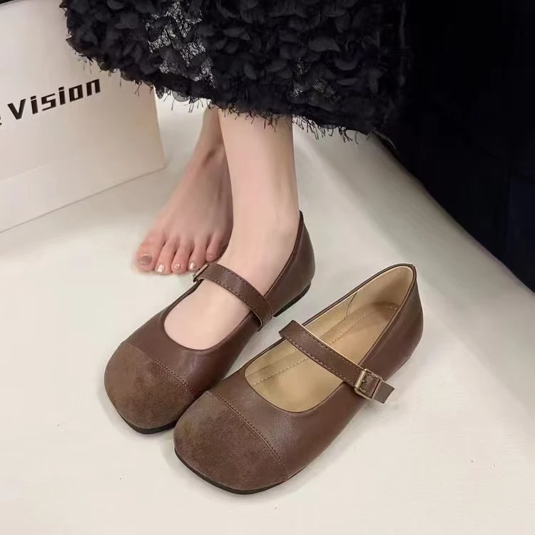 韩系小众复古浅口平底单鞋女2025年春秋新款一字带