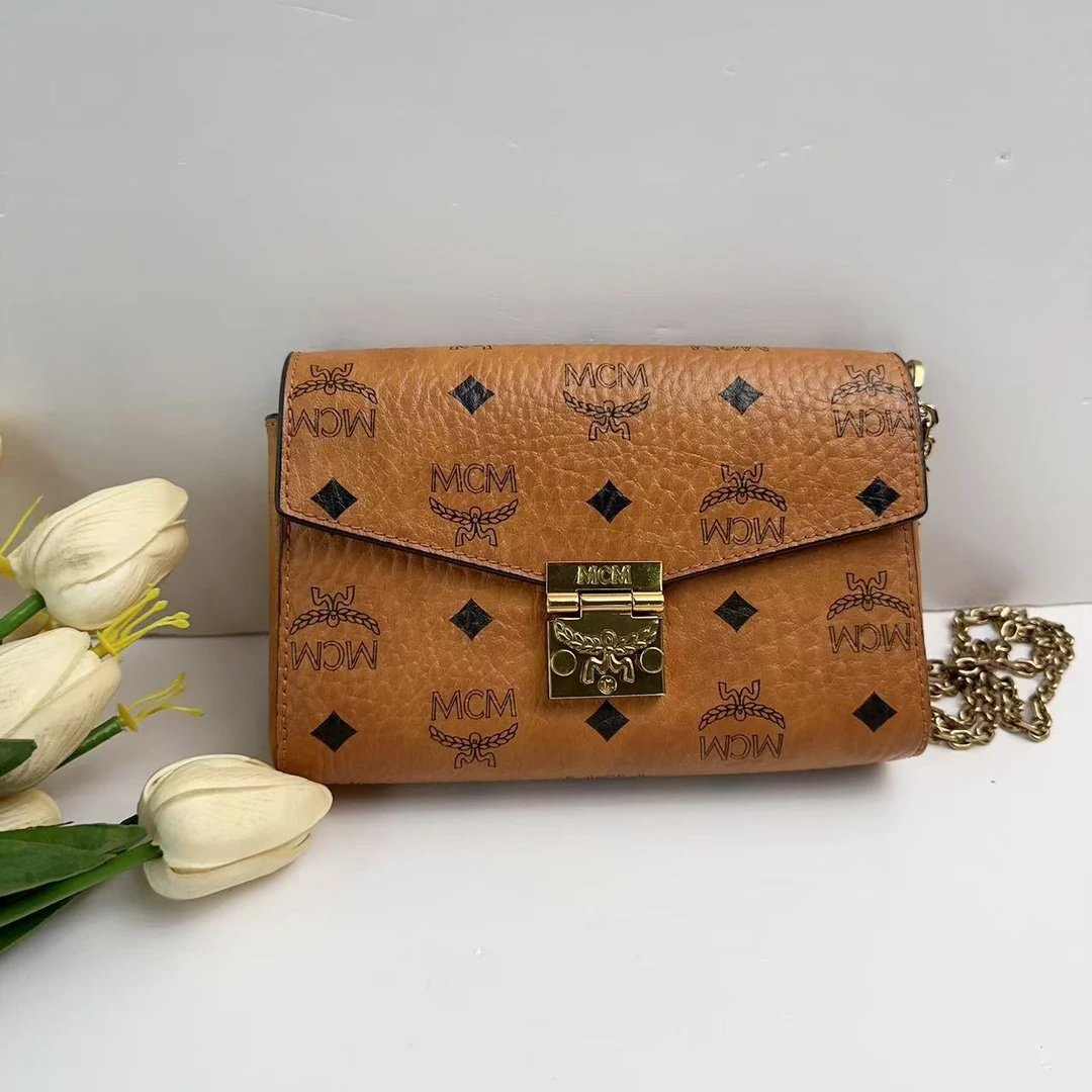 95新 MCM MCM干邑色小盒子单肩包