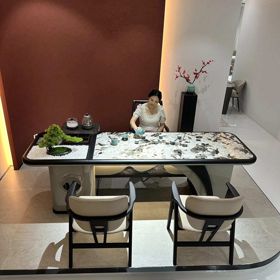 壹官堂茶空间轻奢现代高级感奢石办公室设计师款茶桌椅组合定制