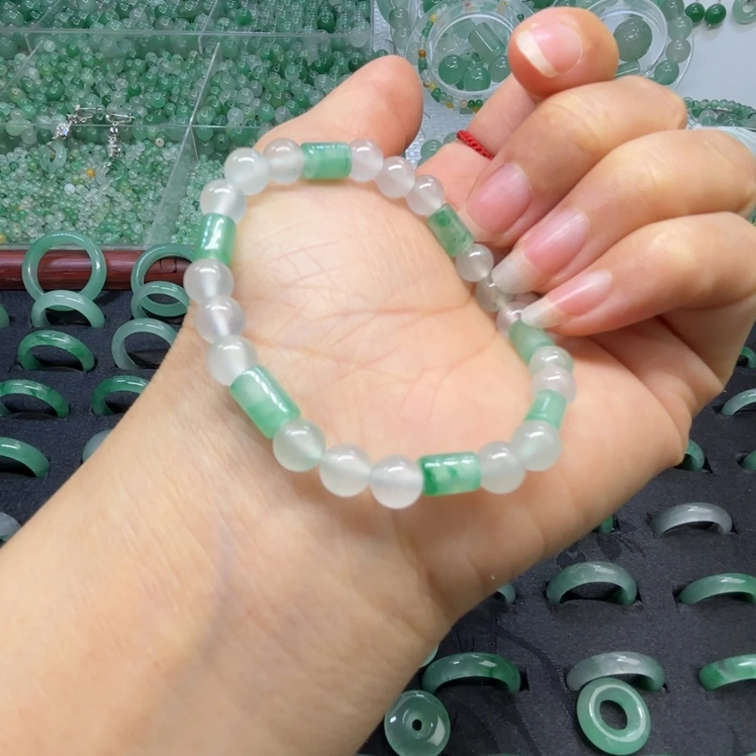 石英质玉（非洲翠）未镶嵌戒指  珠子  手镯冰绿手串