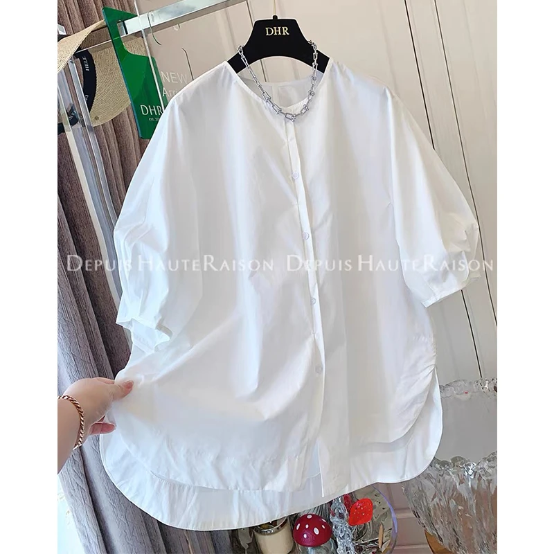 【现货+运补】法式气质泡泡袖圆领短袖衬衫娃娃衫宽松上衣女夏季新