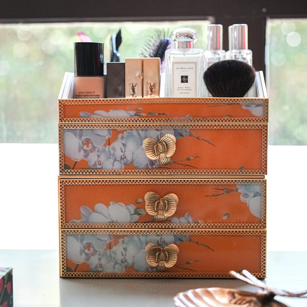 【奇居视频】蝴蝶兰黄铜玻璃高档抽屉式分隔首饰盒饰品盒多款#GY