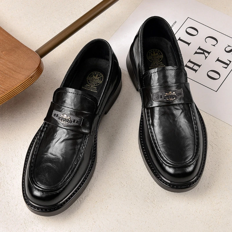 1718男士一脚蹬皮鞋男时尚百搭年轻人商务软底潮流休闲套脚乐福鞋