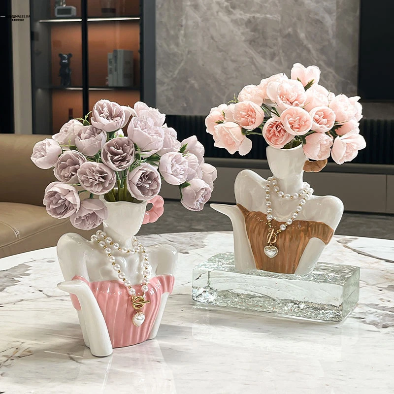 ins风艺术锁骨陶瓷花瓶装饰摆件玄关桌面客厅工艺品摆设礼物