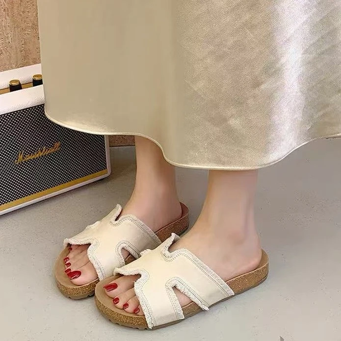 法式露趾夏季新款休闲轻便懒人外穿平底拖鞋18-313