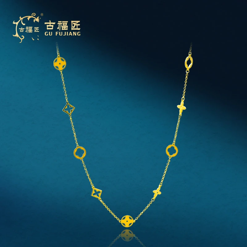 古福匠足镂空四叶草星星项链时尚简约项链”送女友“链长45+5cm