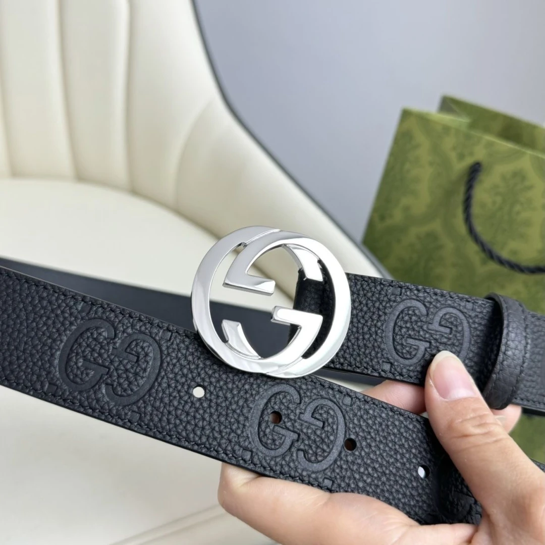 LZJV双G新款荔枝纹男士腰带复古经典压花头层牛皮+NFC芯片