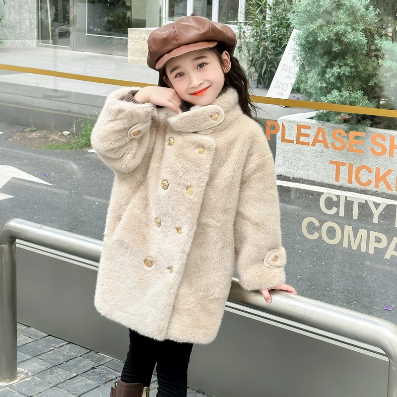 新疆西藏包邮女童秋冬外套2024新款女大童冬装加厚仿皮草上衣儿童