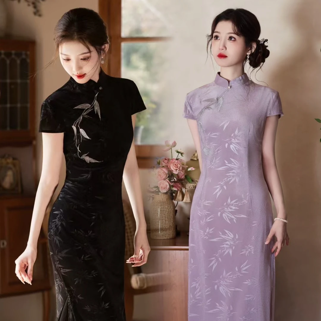 【竹调】2025新款改良旗袍夏季复古少女修身气质中国风小个子连衣裙