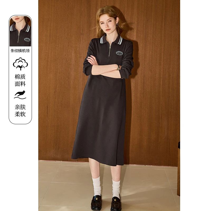 库恩玛维休闲气质长袖连衣裙女装2025年早春新款减龄学院风polo裙
