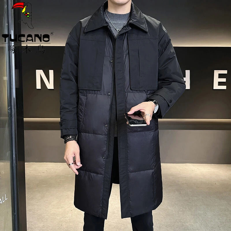 啄木鸟2024长款冬季中长款羽绒设计新款羽绒服加厚外套风衣保暖鸭