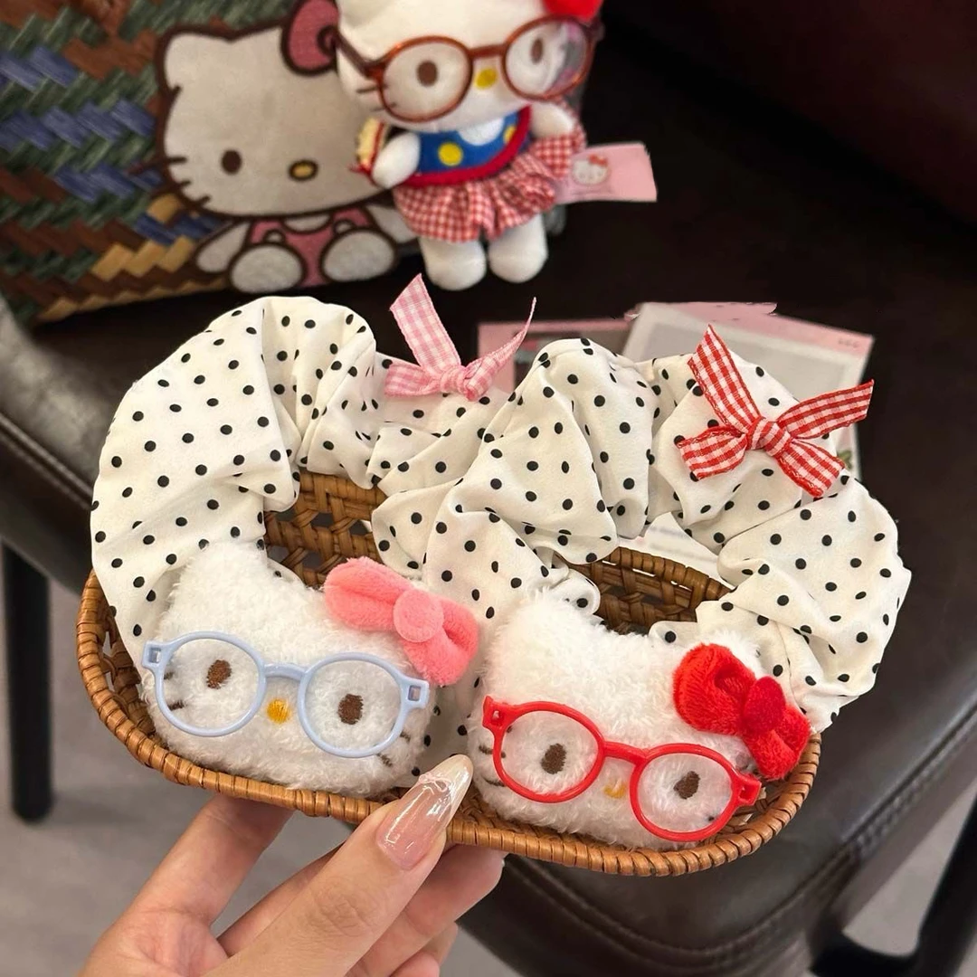 可爱波点KT猫大肠发圈卡通毛绒蓬松头绳甜美少女心高弹力不伤发绳