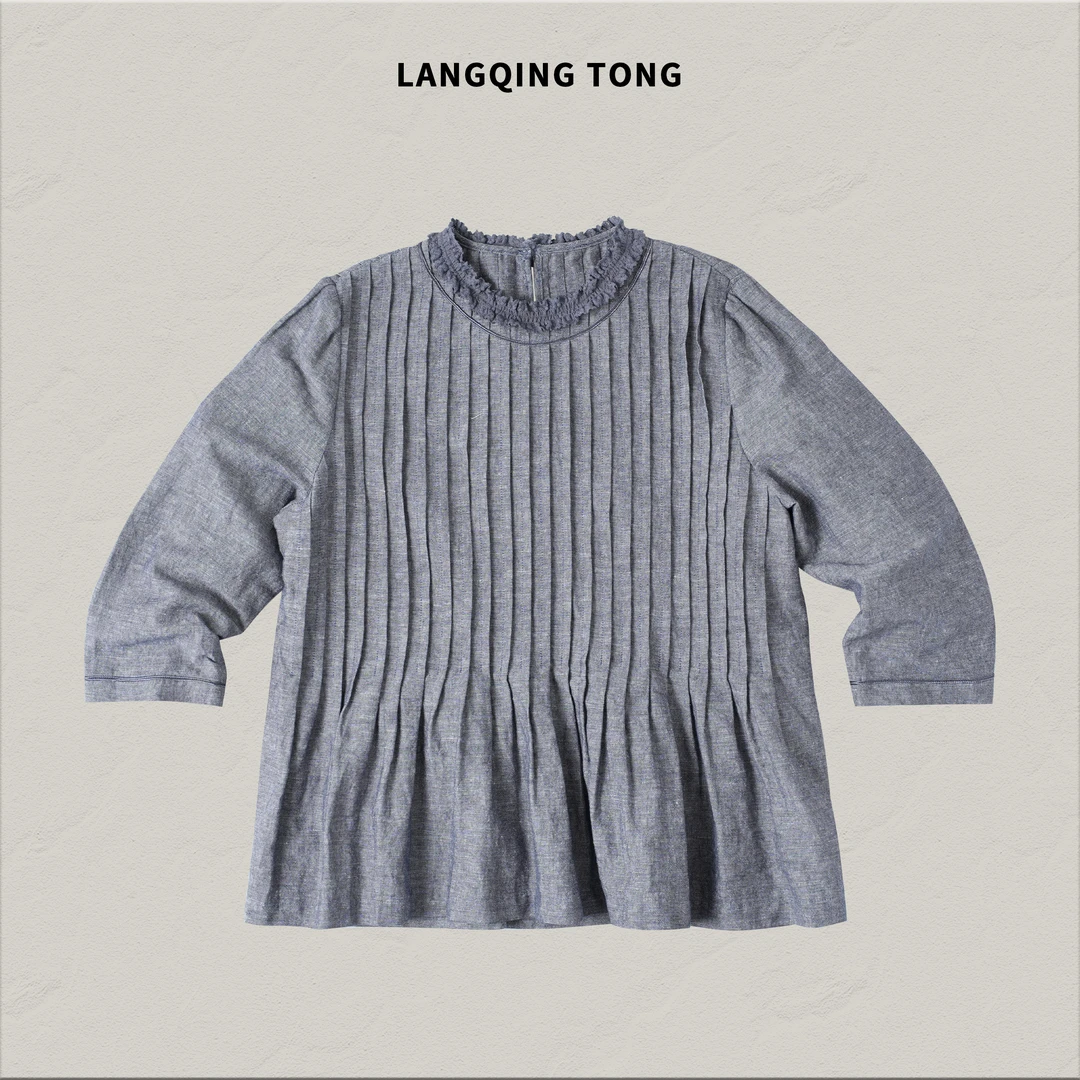 浪清/女装推荐 汉娜媚简约时尚气质亚麻上衣44300#2025夏新款衬衫