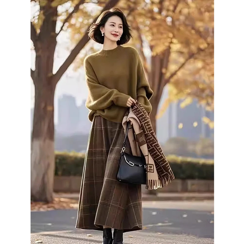 韩系chic别致高级松弛感穿搭毛衣半身裙冬季套装女款2025新款简约