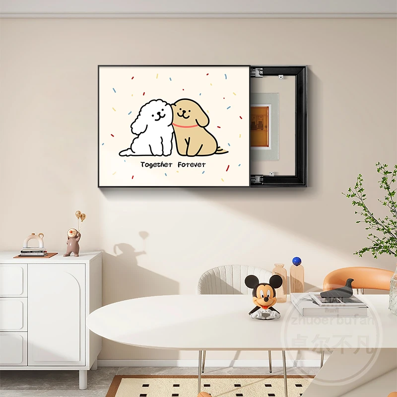 卡通电表箱装饰画线条小狗电闸盒配电箱挂画现代多媒体箱遮挡壁画