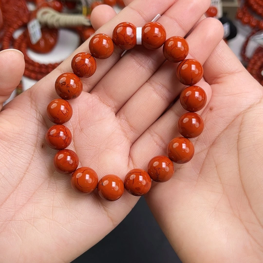 南红玛瑙未镶嵌手链瓦西柿子红火焰满肉单圈11mm