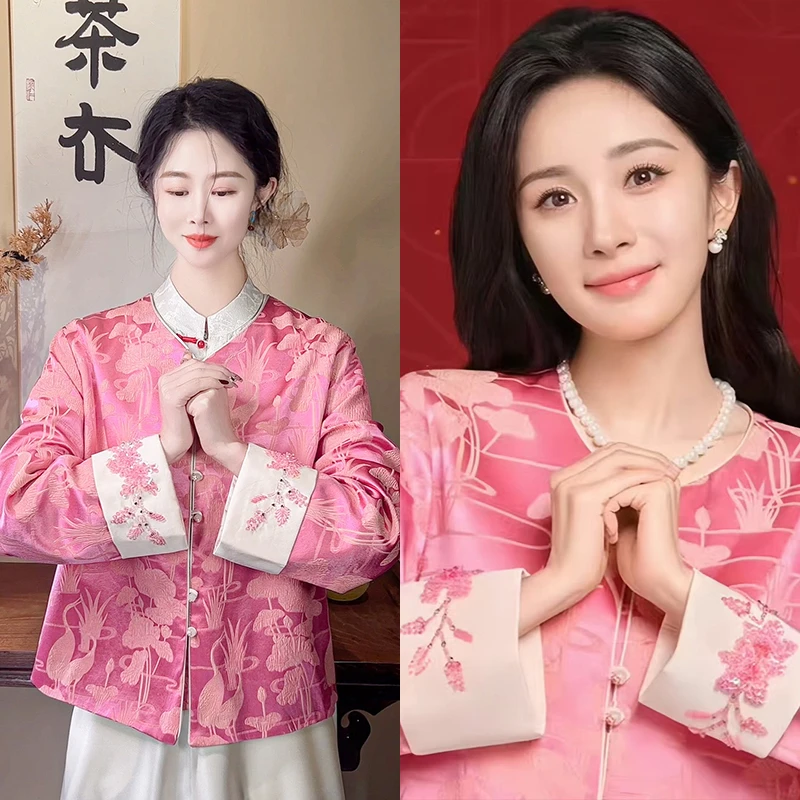 荷塘鹤舞提花外套2025早春新中式外套女新款国风女装拜年服上衣