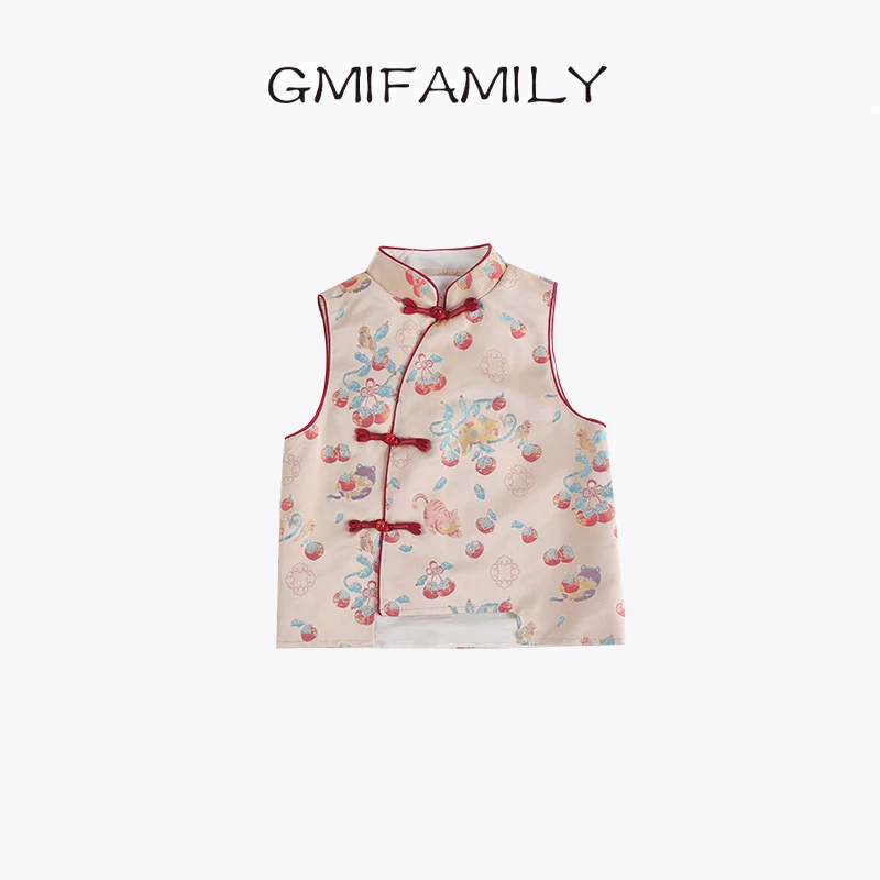 C24667新中式国风汉服马甲女童拜年服女孩唐装背心女宝过年衣服