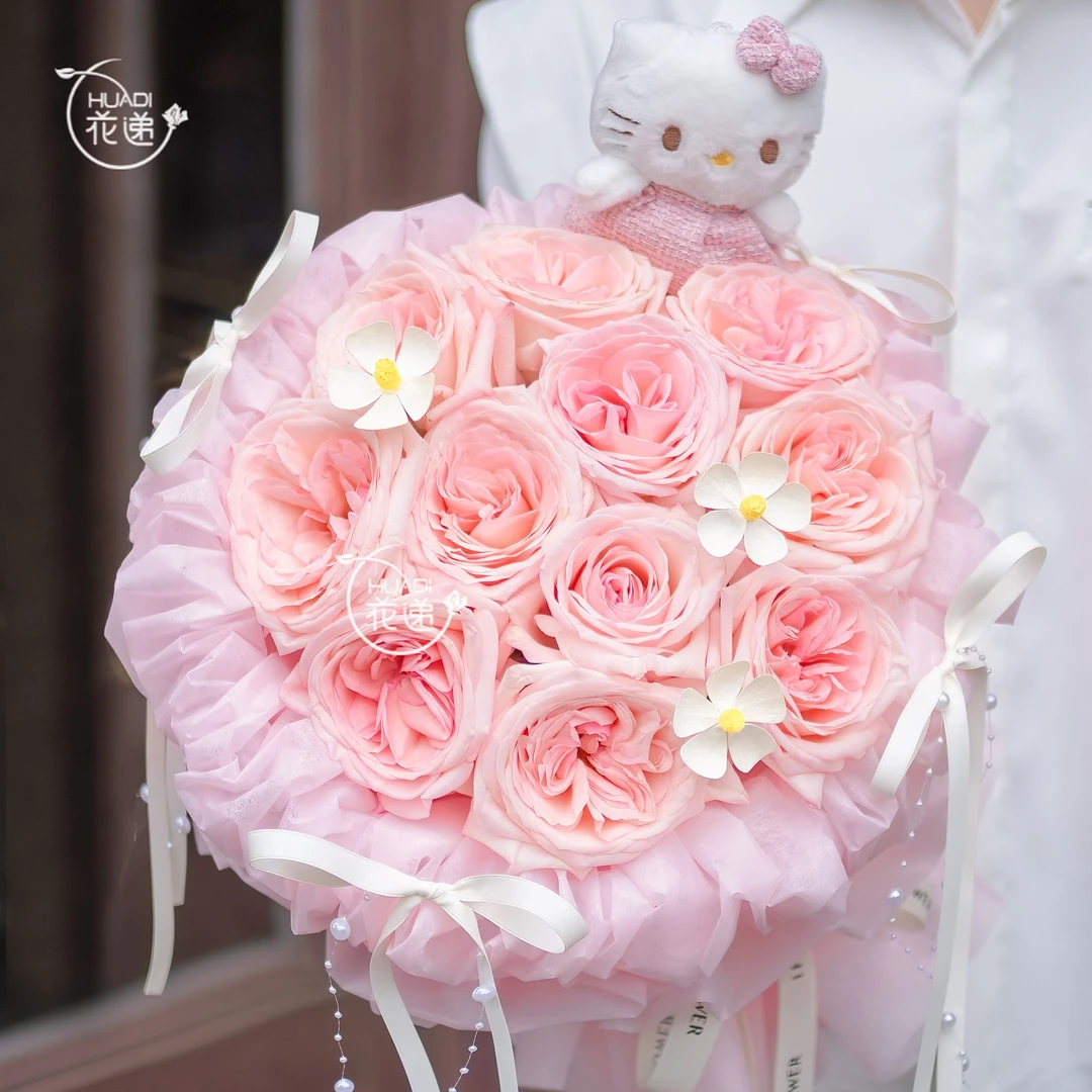 粉色甜心❤【粉玫瑰带玩偶】送女友送朋友生日礼物告白鲜花玫瑰花束鲜花订购同城配送告白鲜花小时达母亲节鲜花