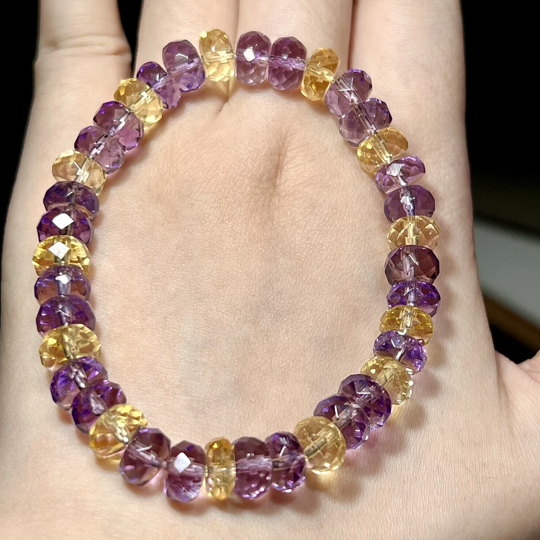 紫水晶黄水晶切面素单圈手串 KT24040705