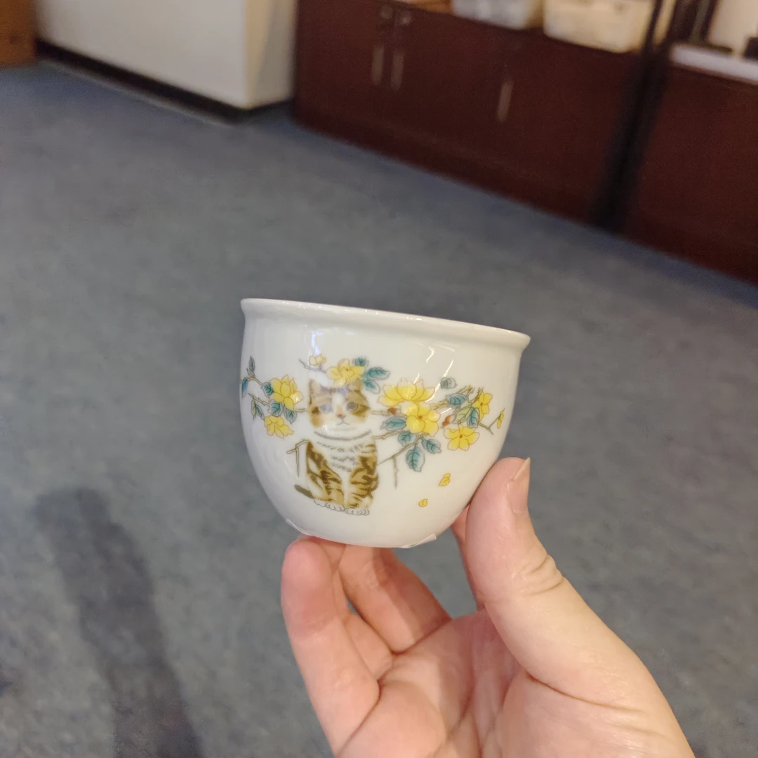 德化云仓 黄花猫咪主人杯茶杯缸杯品茗杯-5242