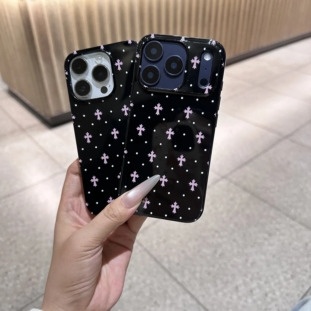 波点克罗心十字架适用苹果iPhone17/15/16pro亮面果冻手机壳潮牌