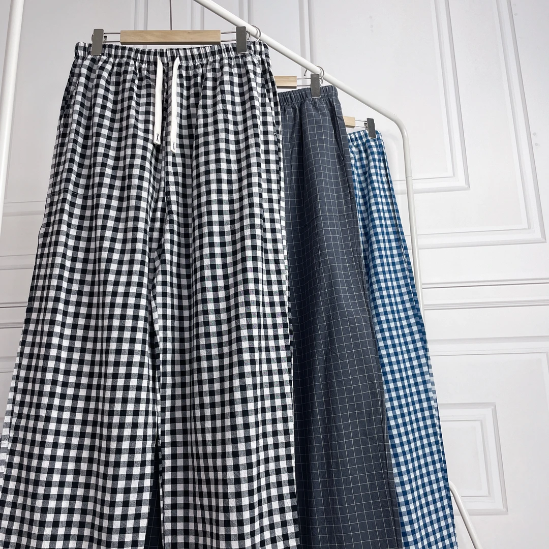 全棉复古格纹男士女士时尚高腰家居睡裤宽松情侣四季版型