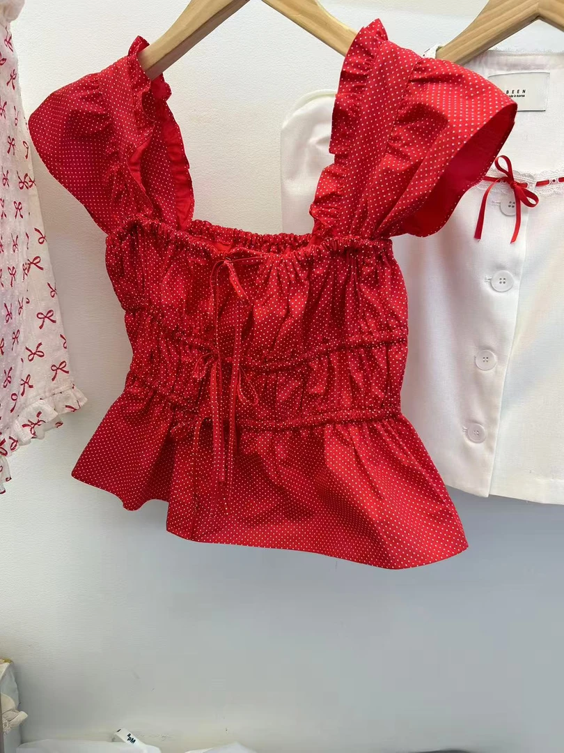 （NO退NO换）东大门代购背心上衣波点