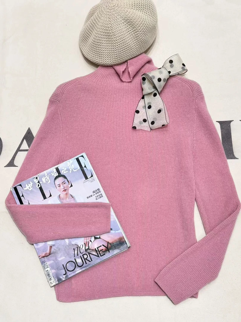 【68岁小姐姐】粉色温柔少女感洋气显嫩减龄高领针织衫打底上衣6003