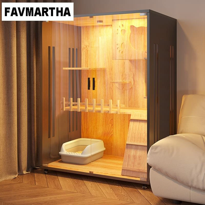 FAVMARTHA猫别墅猫屋家用实木室内猫柜猫舍超大自由空间猫咪爬架