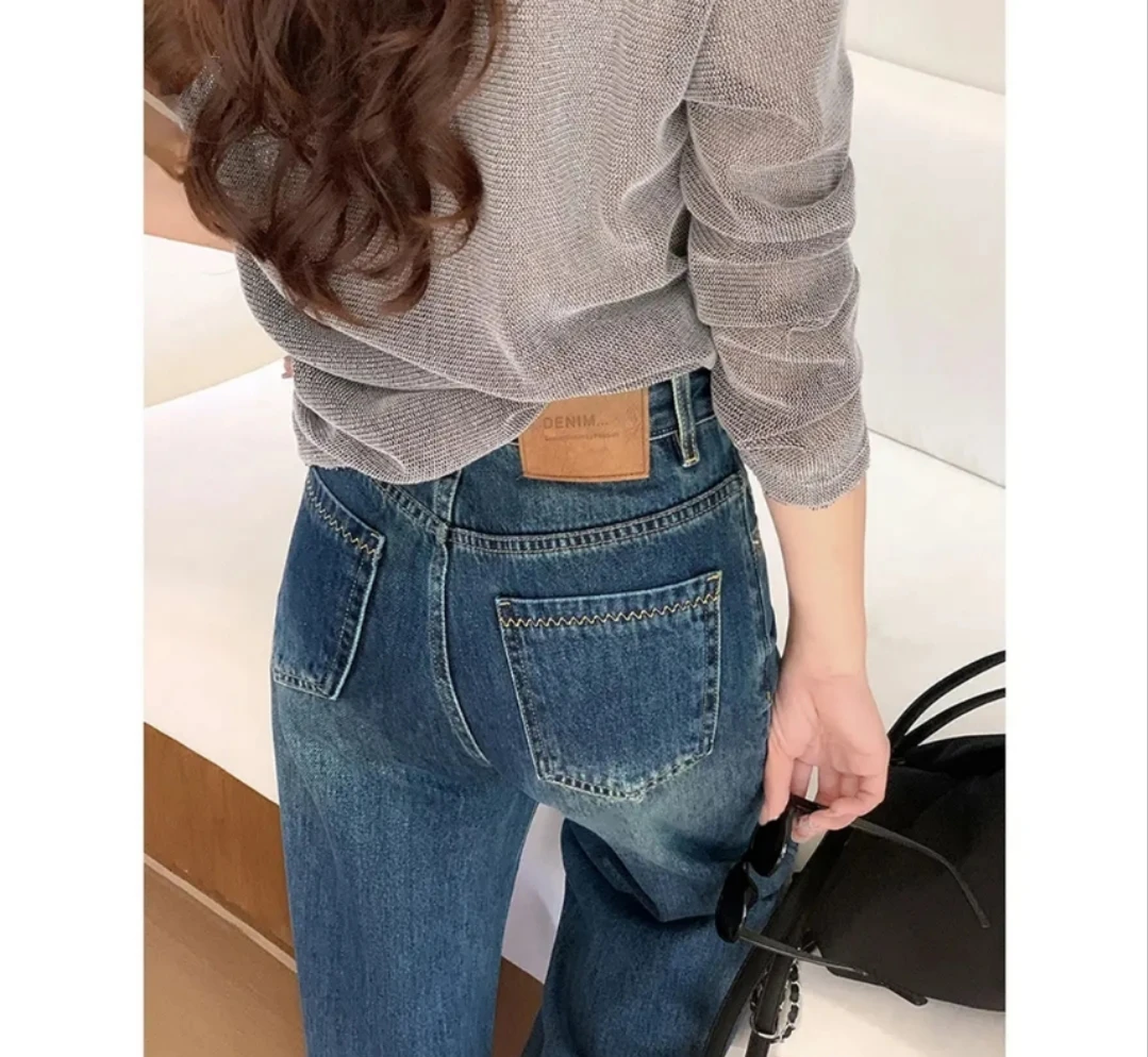 刺绣秋冬新款窄版直筒裤女2025年爆款休闲牛仔裤