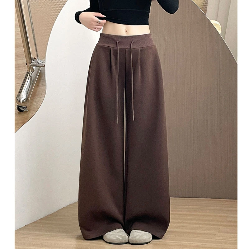 美式运动裤咖色2025新款女春秋季小个子宽松显瘦低腰休闲阔腿卫裤