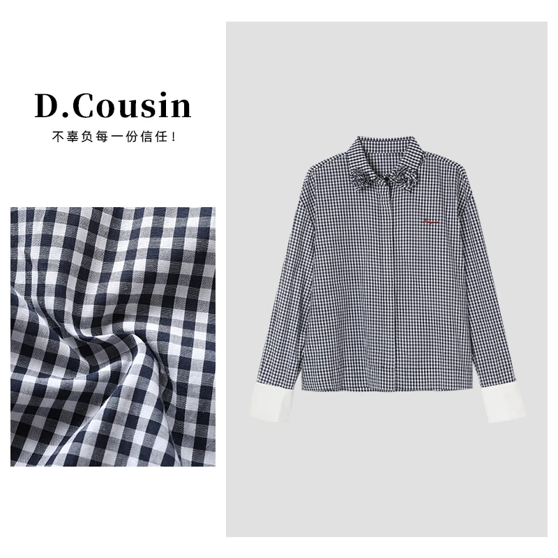D.cousin 小众设计高级感翻领玫瑰花领轻奢OL衬衫  2246