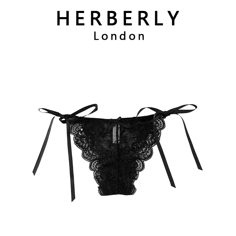 英国 HERBERLY 性感蕾丝绑带纯欲风内裤女系带镂空纯色低腰三角裤