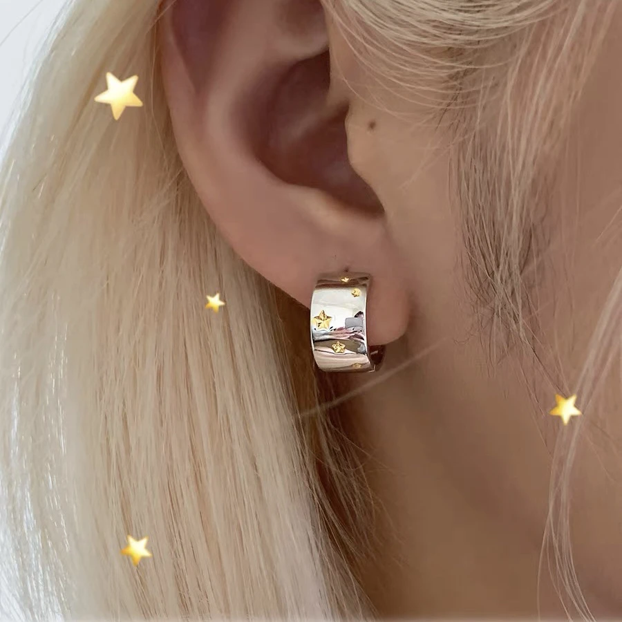 铜合金耳饰 925银针金银撞色满天星耳环女高级韩耳钉耳圈耳扣耳饰
