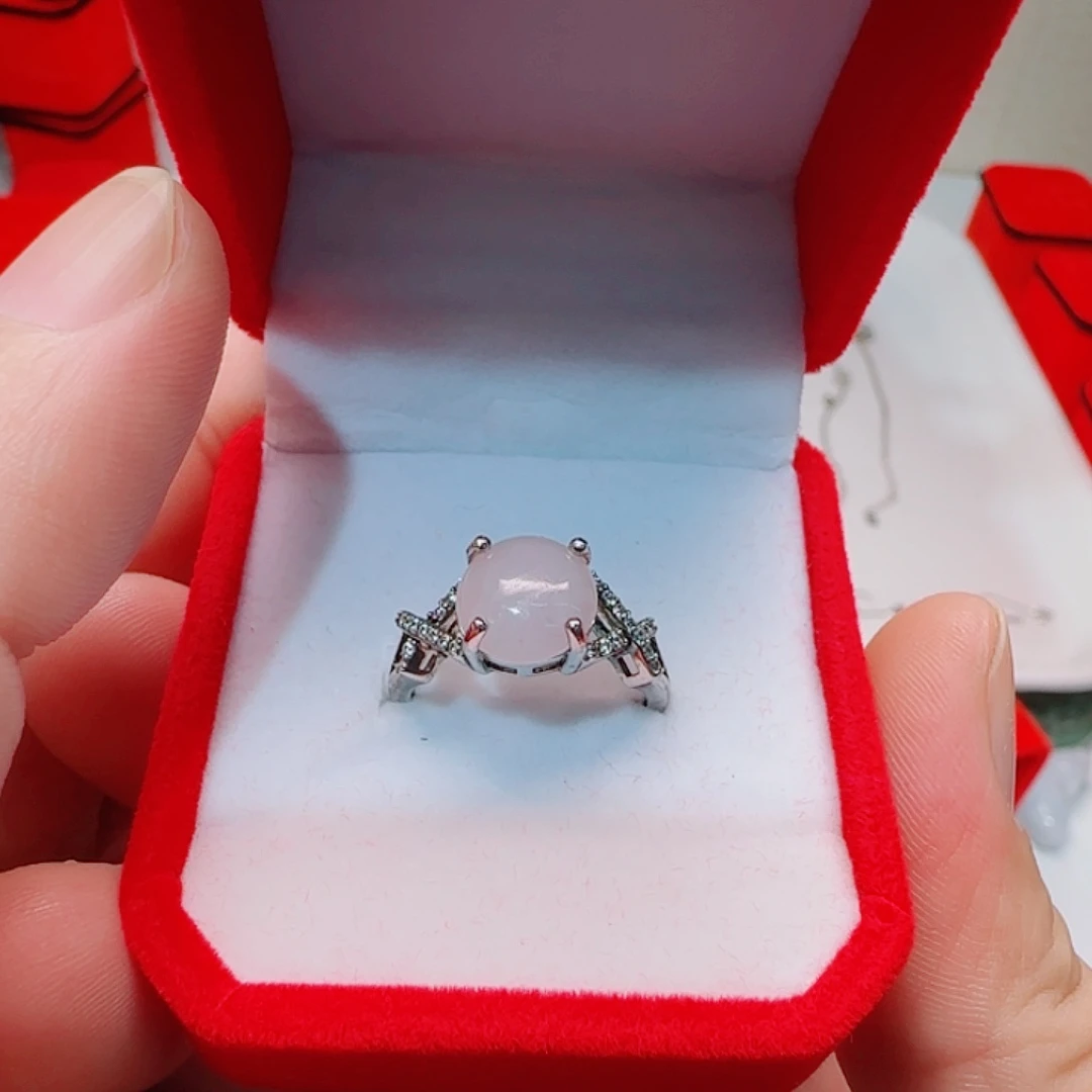 翡翠银S925镀金镶嵌戒指