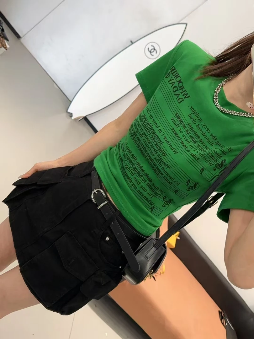 短款短袖休闲印花字母显瘦T恤2313