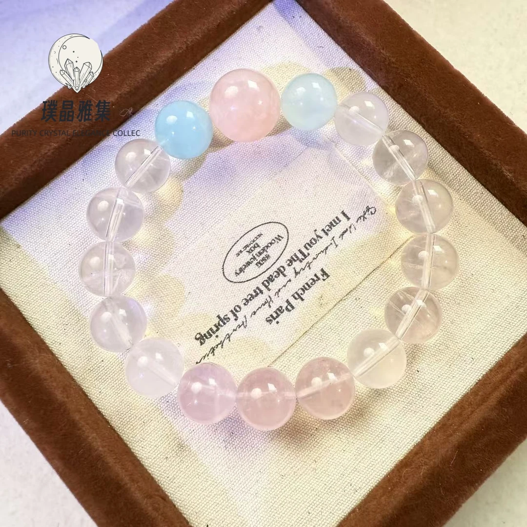 【璞晶雅集】天然六盲星光粉水晶原创设计款手串