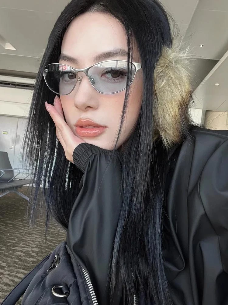 美式科技感街拍Y2K辣妹墨镜女高级感复古金属猫眼太阳眼镜潮