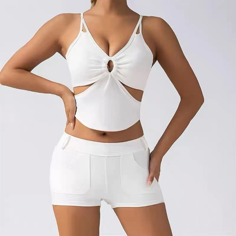 欧美夏季瑜伽服套装紧身提臀健身服高腰蜜桃臀训练跑步美背两件L