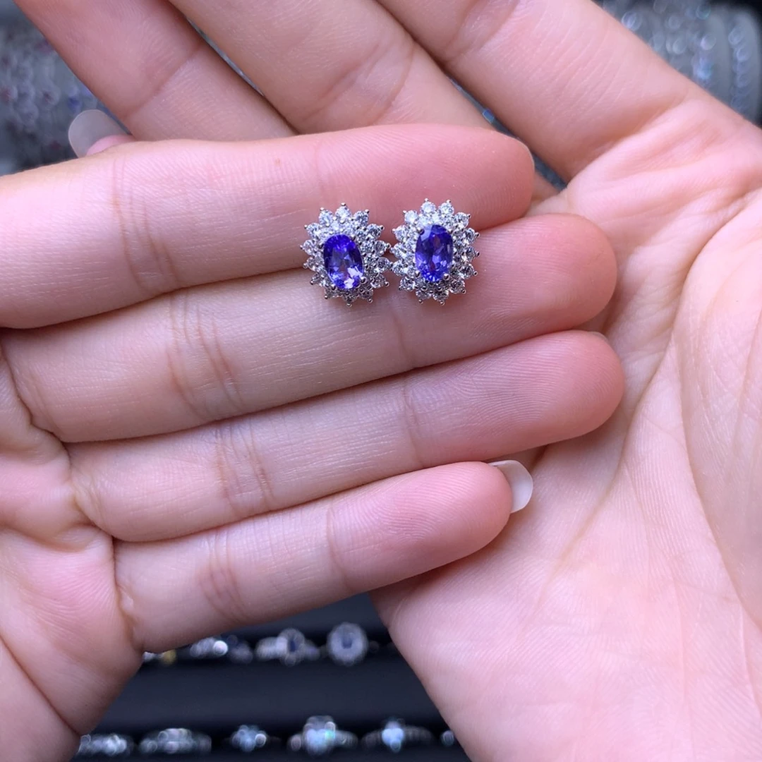 耳环银S925镶嵌坦桑石