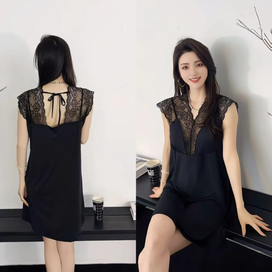 性感女士夏季睡裙自带胸垫时尚气质法式蕾丝无袖凉感居家服饰睡衣