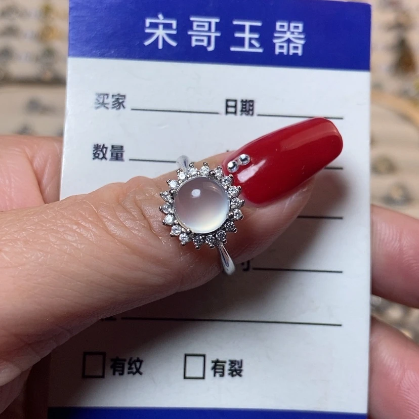 【闪购商品】岫玉戒指银S925镶嵌老*儿