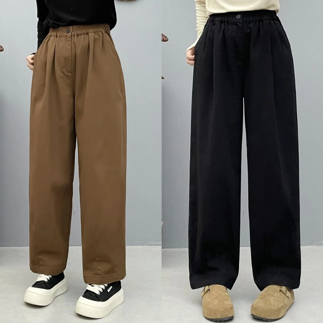 韩系水洗棉通勤复古高腰直筒休闲裤女6269
