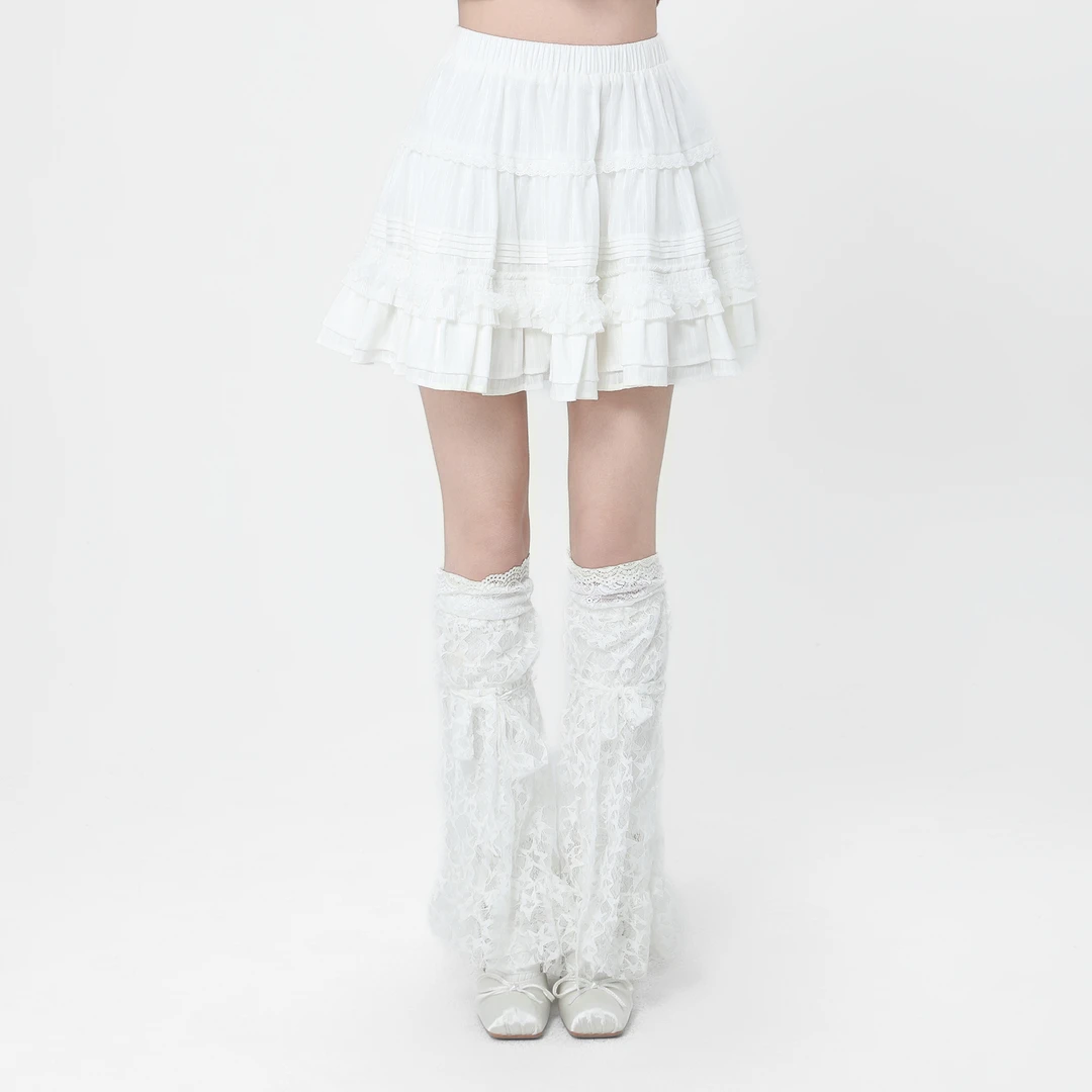 ANPK纯欲甜美伞裙蕾丝白色高腰外套百搭2025半身裙短裙裙子半裙