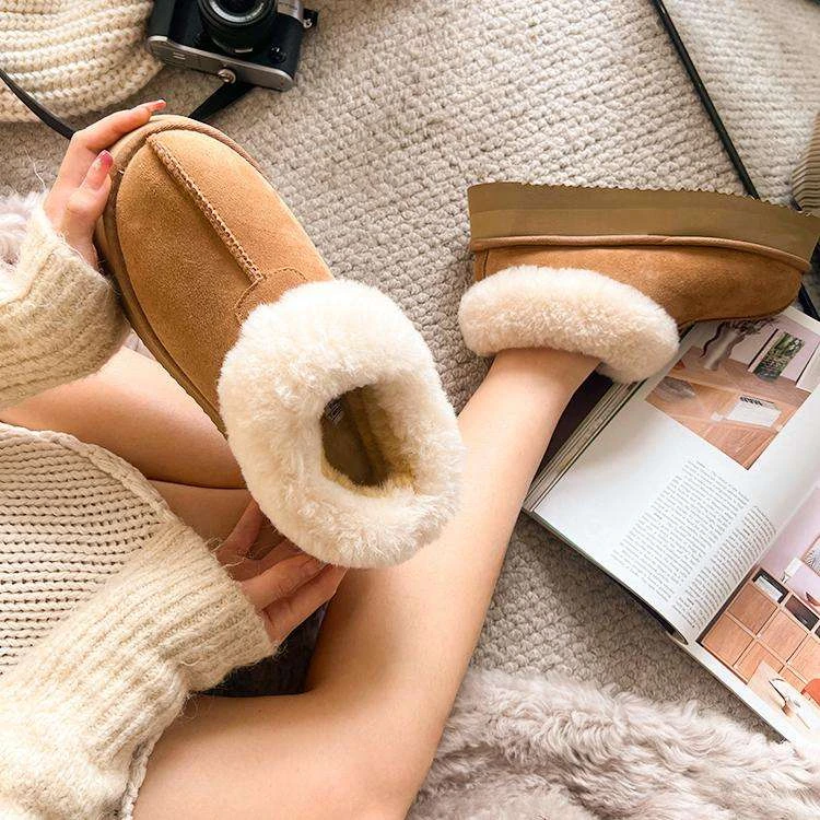 奥莱【品牌撤柜】双倍显瘦一脚蹬羊皮毛一体厚底保暖懒人加绒加厚