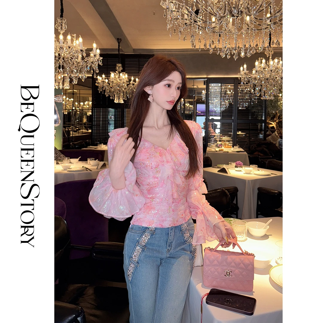 韩韩IU【玲珑生花】轻奢高定烫银工艺飘逸欧若风衬衣女2025新款
