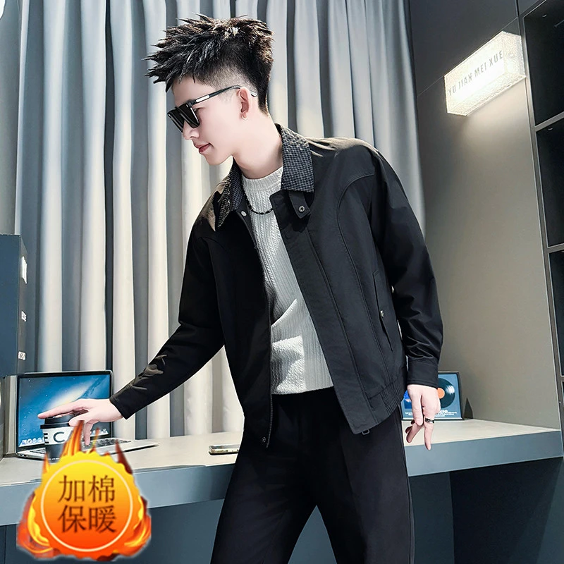 男士加厚秋冬痞帅拼接夹克2025新款潮牌百搭衣服高端爆款帅气外套