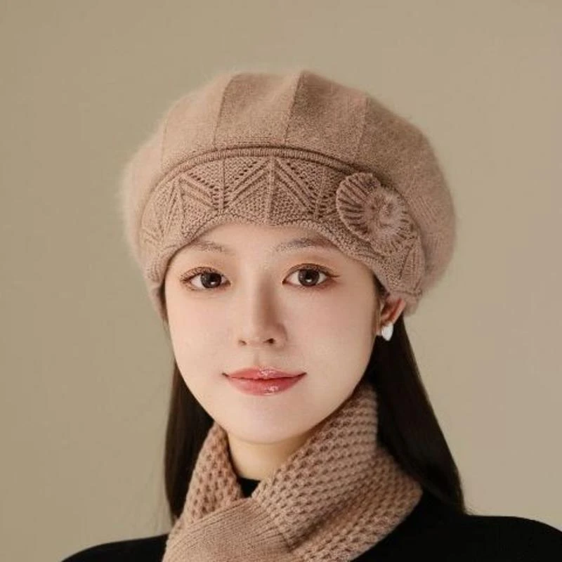 帽子女士冬季妈妈帽加绒加厚针织帽保暖围巾套装兔毛老太太针织帽