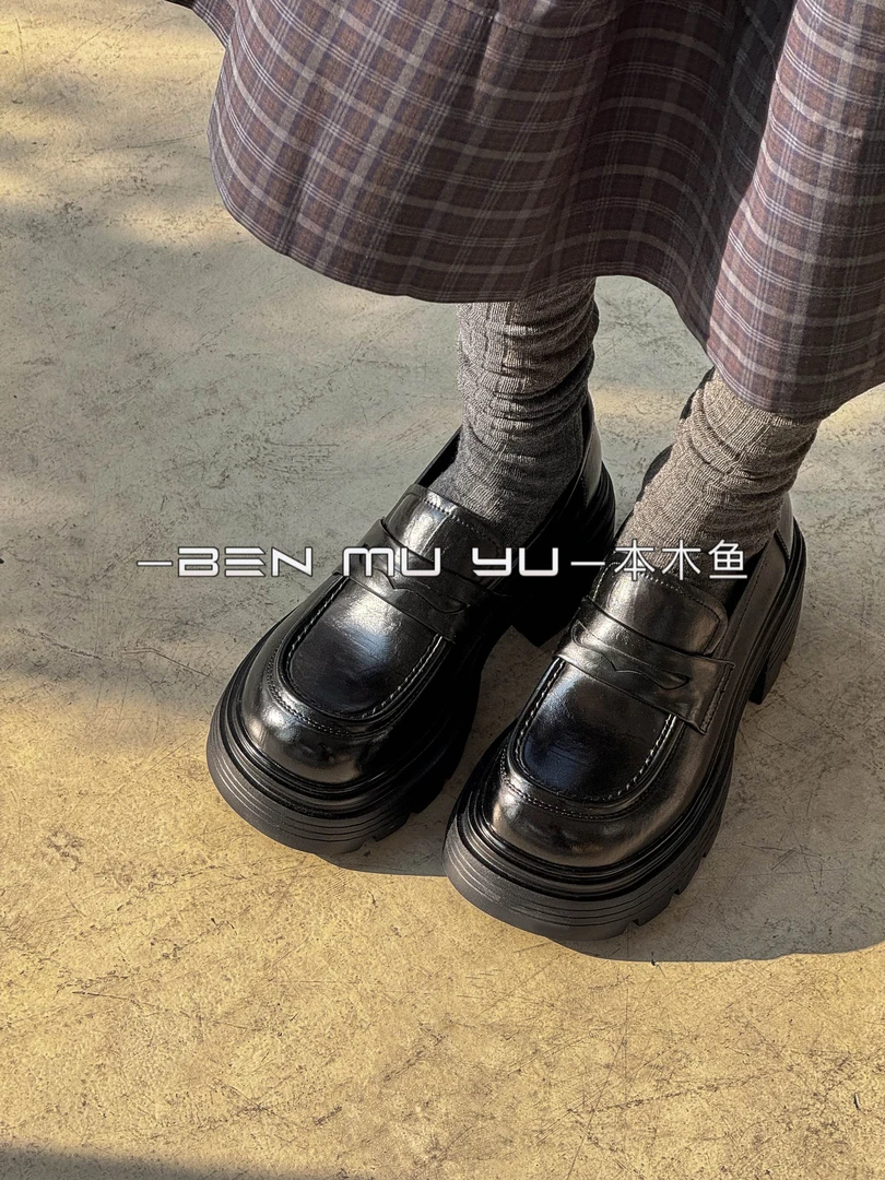 【韩衣舍】6684胶夏季防水台厚底乐福鞋皮鞋单鞋失序混搭风